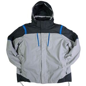 Tek Gear Mens Large Gray Black Blue Insulated Hooded Ski Jacket Winter Coat